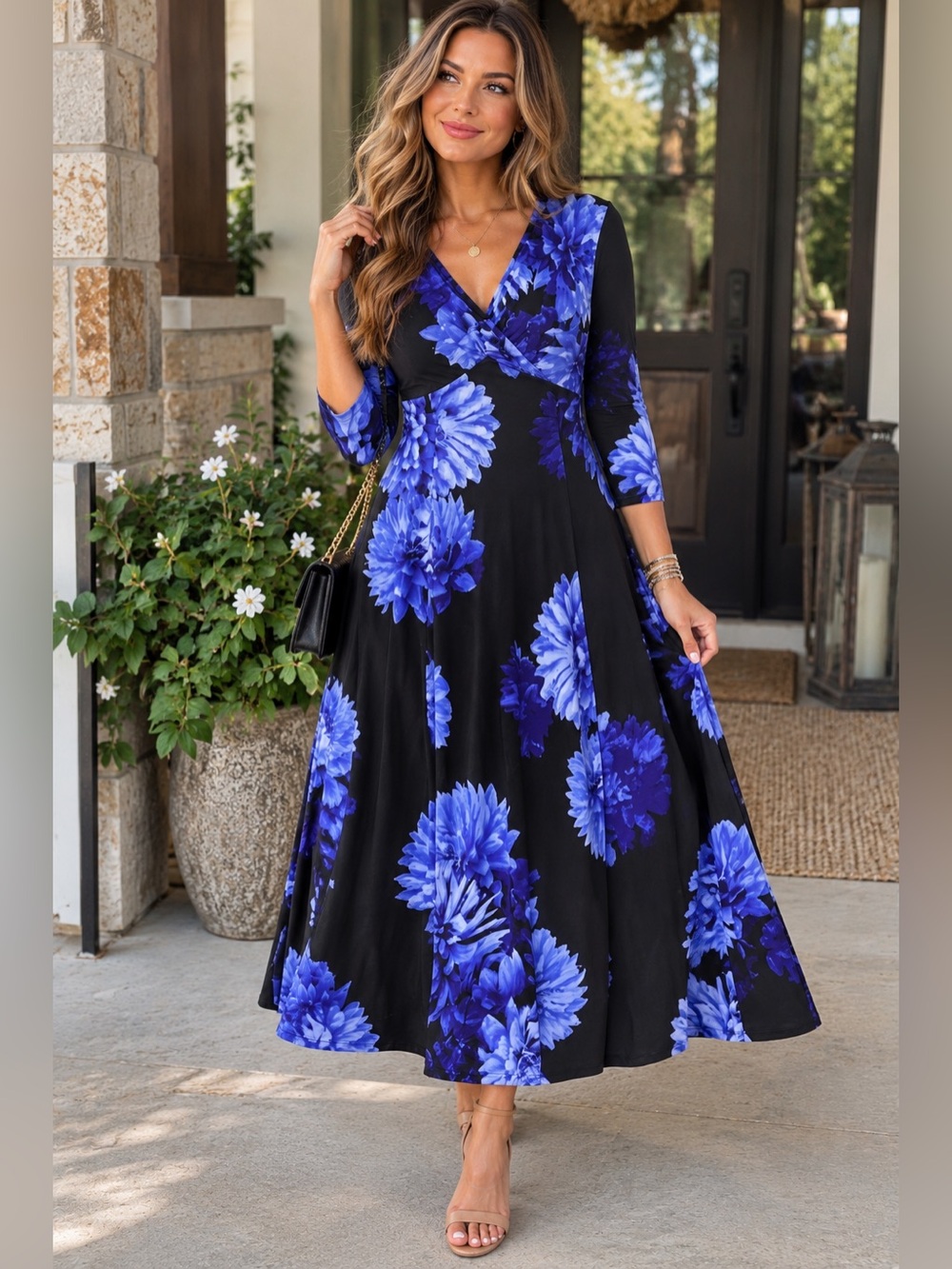 Jones New York Floral Surplice Faux Wrap Midi Dress Size 8